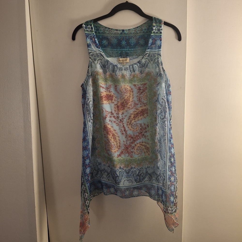 ONE WORLD Women's Multicolor Paisley Sleeveless Tank Tunic